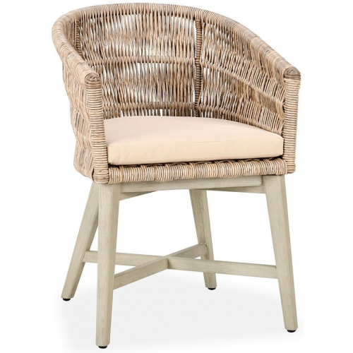 Collins Outdoor Dining Chair in Natural Color Rope, Wood & Sand Fabric