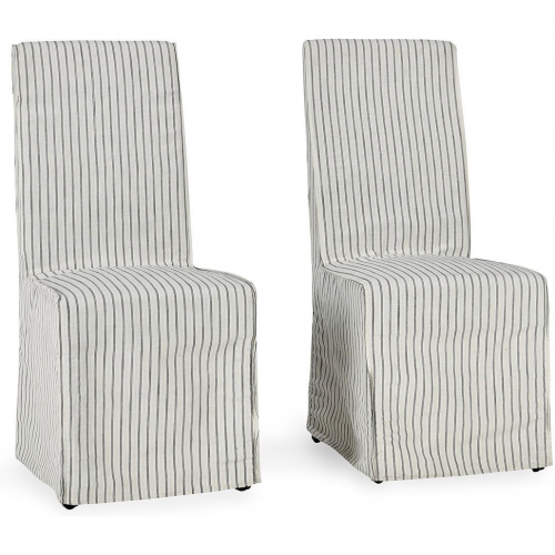 Arianna Dining Chair in Neutral Striped Fabric (Set of 2)