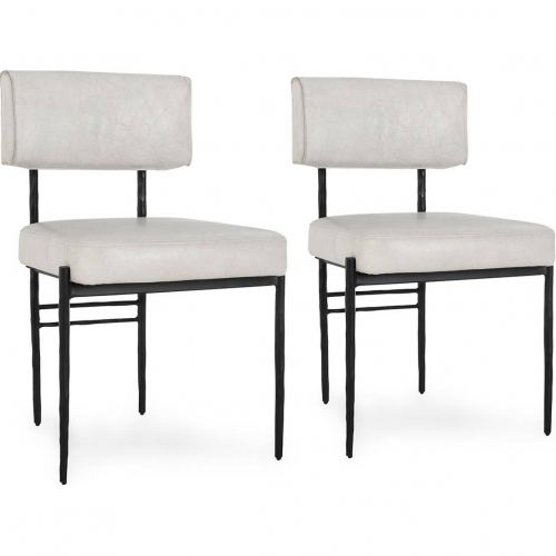 Kester Dining Chair in Off White Leather & Iron (Set of 2)