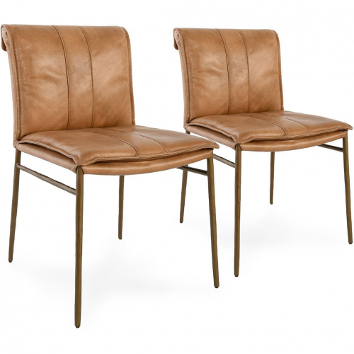 Mayer Dining Chair in Adobe Tan Top Grain Leather & Hammered Iron (Set of 2)