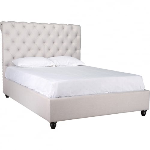 Doheney Queen Bed in Tufted Beige Fabric