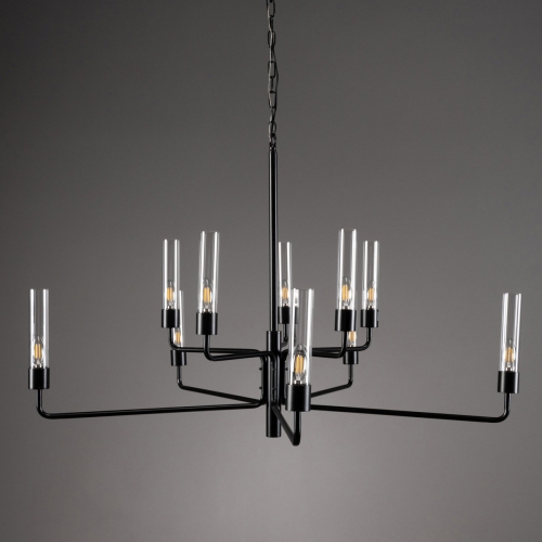 Madeline Chandelier in Gloss Black Iron & Glass