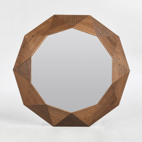 Santa Barbara Geometric Round Mirror in Oak Wood