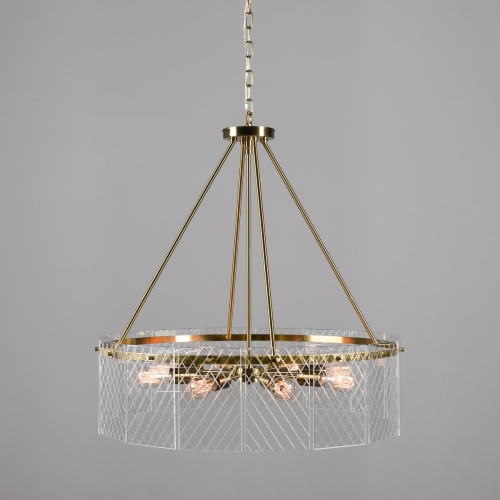 Genesis Chandelier in Etched Clear Glas & Gold Metal