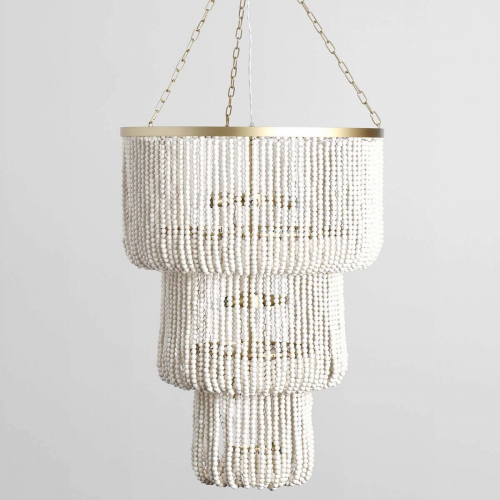 Amanda Chandelier in White Wood Beads & Gold Iron