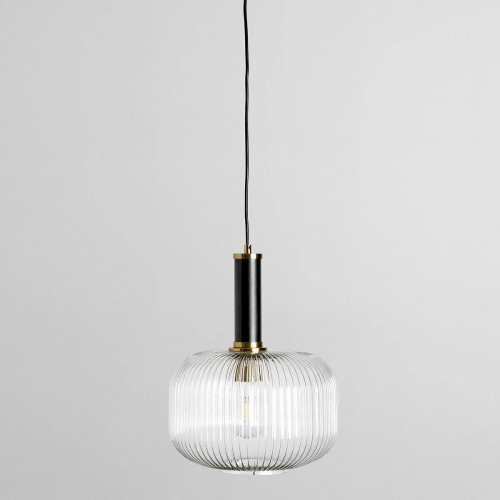 Corey Ceiling Pendant Light in Clear Ribbed Glass & Iron