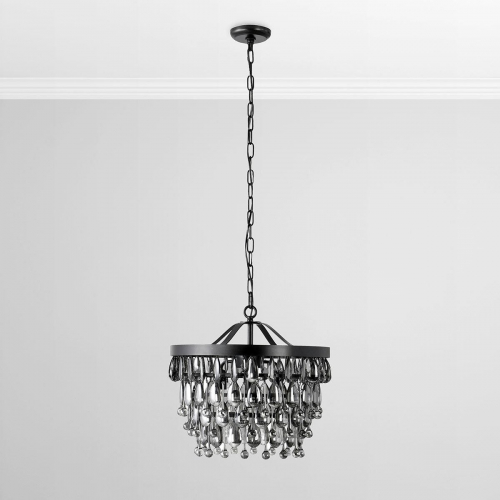 Renata 18" Chandelier in Black Metal & Smoke Gray Glass