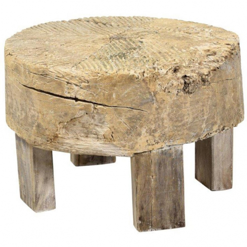 Alta Small Wheel End Table in Antique White Finish Rustic Wood