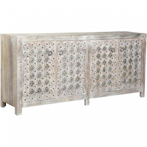 Alta 4 Door Diamond Carved Sideboard in Antique White Reclaimed Wood