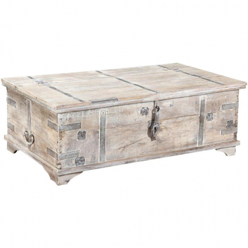 Alta Trunk Coffee Table in Antique White Finish Rustic Wood