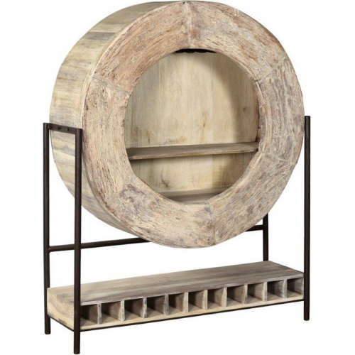 Alta Wheel Bar Cabinet in Antique White Reclaimed Wood & Metal