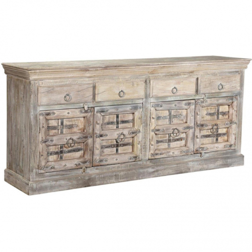 Alta 4 Door 4 Drawer Sideboard in Bleached White Finish Rustic Wood