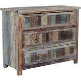 40" 3 Drawer Print Block Dresser in Multicolor Reclaimed Wood