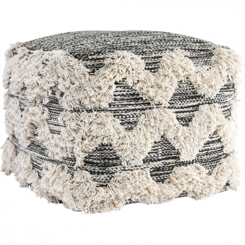 Maeve Pouf Ottoman in Black & Ivory Cotton Fabric