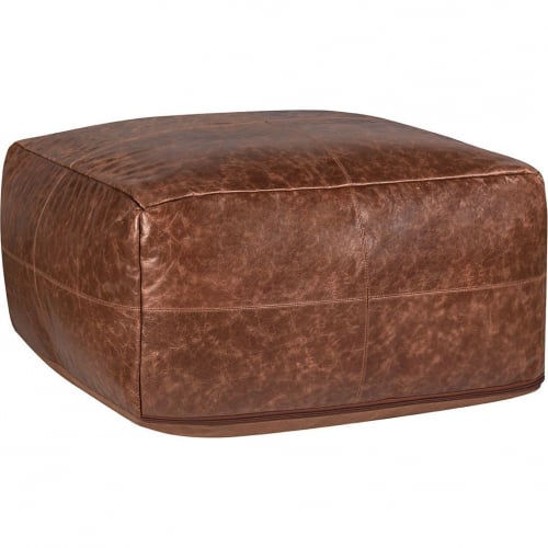 Villa Pouf Ottoman in Kona Brown Leather