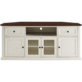 Shelby 60" Corner TV Stand in White & Mahogany