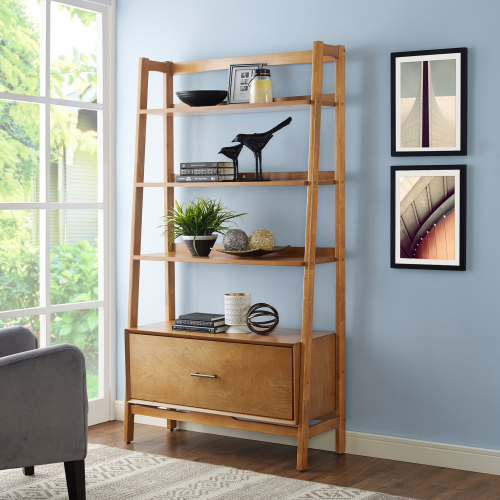 Landon Large Etagere Bookcase in Acorn Finish