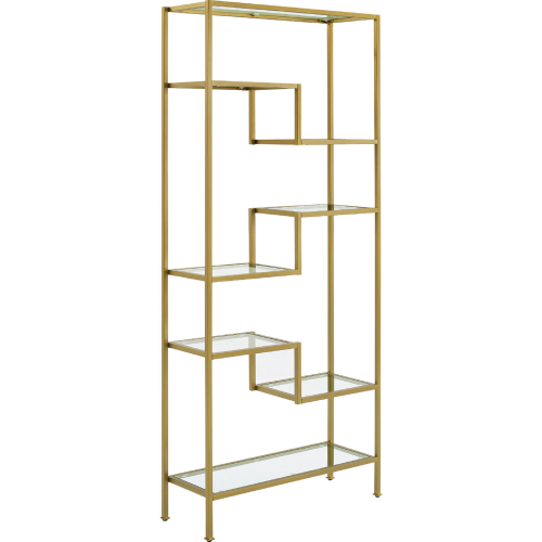 Sloane Etagere Bookcase in Gold Steel & Tempered Glass