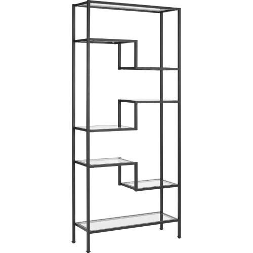 Sloane Etagere Bookcase in Black Steel & Tempered Glass