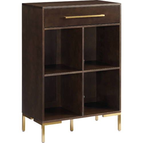 Juno Record Storage Cube Bookcase in Dark Brown & Brass