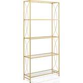 Helena Etagere Bookcase in Gold Steel & Tempered Glass