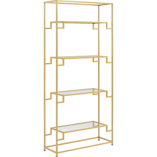 Celeste Etagere Bookcase in Gold Metal & Tempered Glass