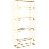 Celeste Etagere Bookcase in Gold Metal & Tempered Glass