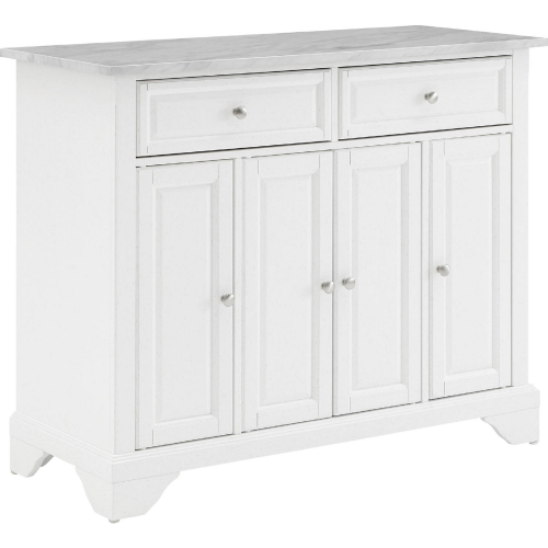 Avery Kitchen Island Cart in Distressed White & White Faux Marble