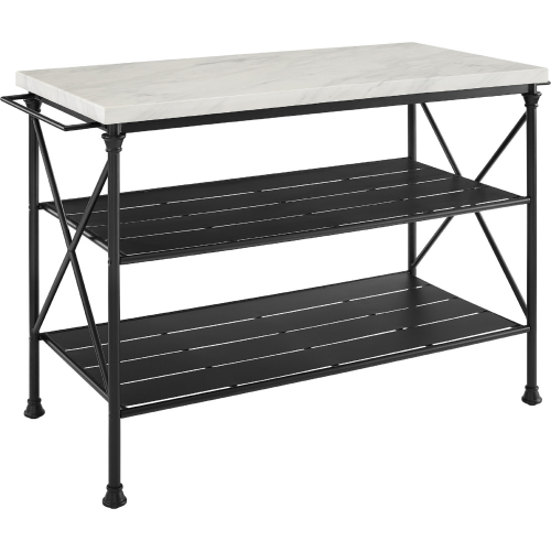 Madeleine Kitchen Island in White Faux Marble & Black Finish