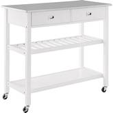 Chloe Kitchen Island Cart in White Metal & Stainless Steel Top