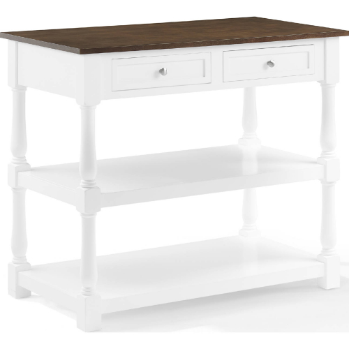 Caitlyn Kitchen Island in White & Dark Brown Finish Wood