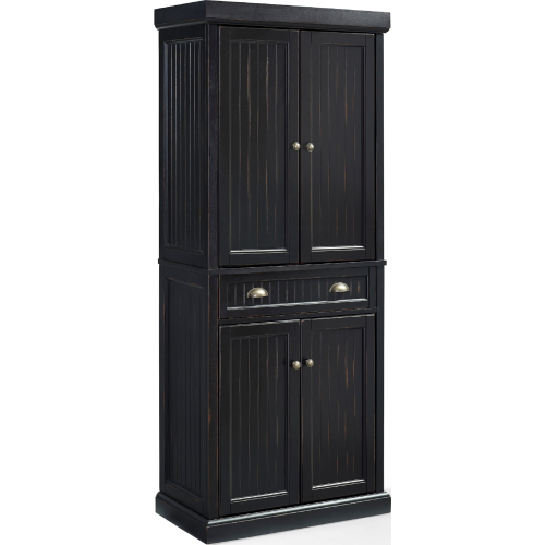 Seaside Kitchen Pantry Cabinet in Distressed Black Finish