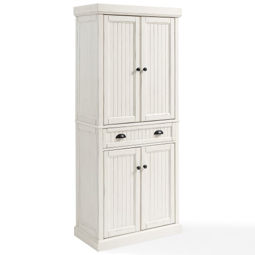 Seaside Kitchen Pantry Cabinet in Distressed White Finish