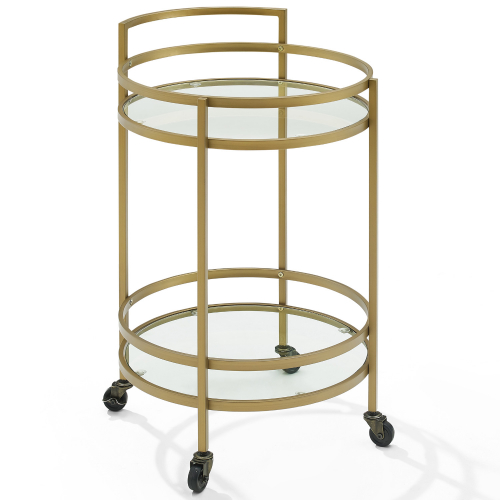 Bailey Round Bar Cart in Gold Steel & Tempered Glass