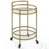 Bailey Round Bar Cart in Gold Steel & Tempered Glass