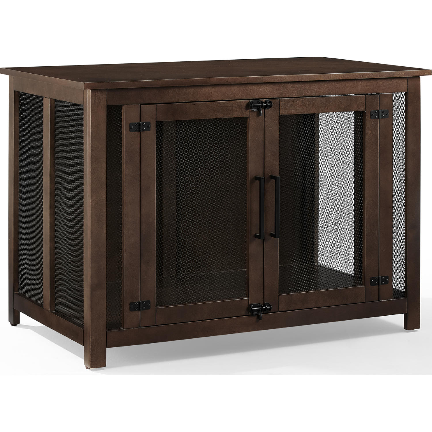 Crosley CF4504-BR Dane Credenza Dog Crate in Brown Finish Wood & Black Metal