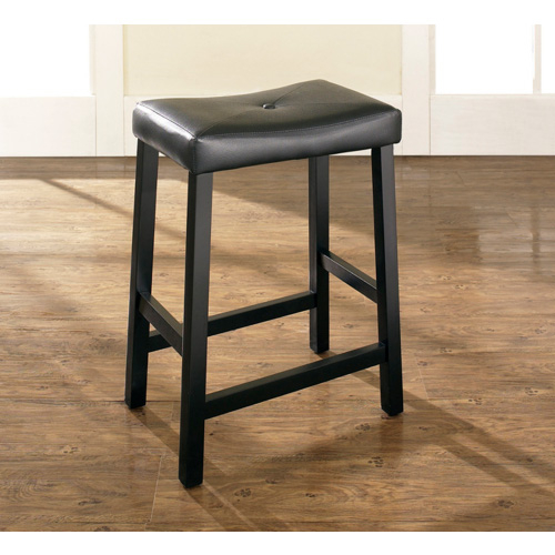 24" Saddle Seat Counter Stool in Black Finish & Black Leatherette (Set of 2)