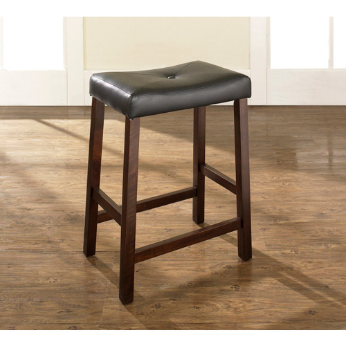 24" Saddle Seat Counter Stool in Mahogany Finish & Black Leatherette (Set of 2)