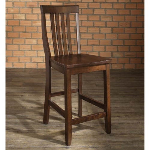 School House Counter Stool in Vintage Mahogany Finish Wood (Set of 2)