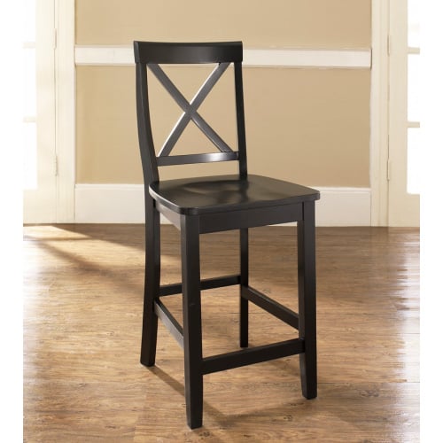 X-Back Counter Stool in Black Finish Wood (Set of 2)