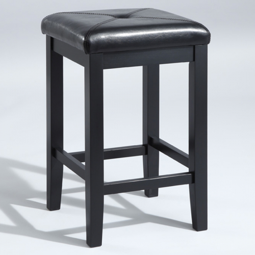 Square 24" Seat Bar Stool in Black Finish & Black Leatherette (Set of 2)