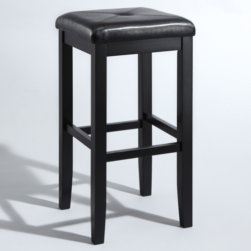 Square 29" Seat Bar Stool in Black Finish & Black Leatherette (Set of 2)