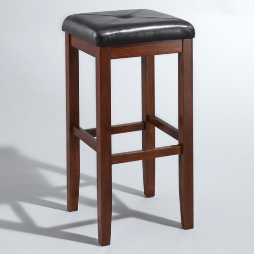 Square 29" Seat Bar Stool in Vintage Mahogany Finish & Black Leatherette (Set of 2)