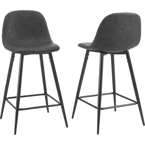 Weston Counter Stool in Distressed Black Leatherette & Black Steel (Set of 2)