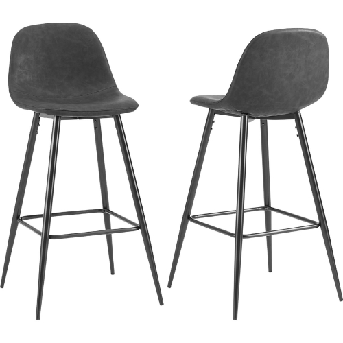 Weston Bar Stool in Distressed Black Leatherette & Black Steel (Set of 2)