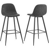 Weston Bar Stool in Distressed Black Leatherette & Black Steel (Set of 2)