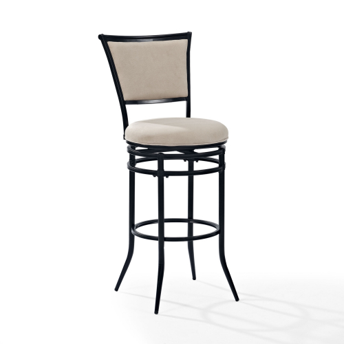 Rachel Swivel Bar Stool in White Leatherette & Black Metal