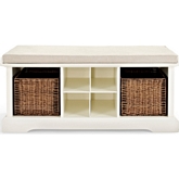 Brennan Entryway Storage Bench in White Finish & Tan Linen