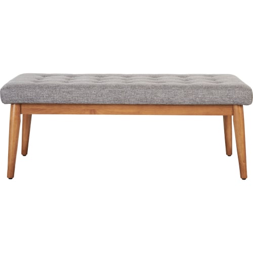 Landon Bench in Acorn Finish Wood & Tufted Grey Linen