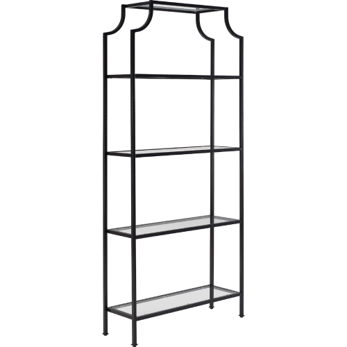 Aimee Etagere Bookcase in Oil Rubbed Bronze Pagoda Frame & Tempered Glass